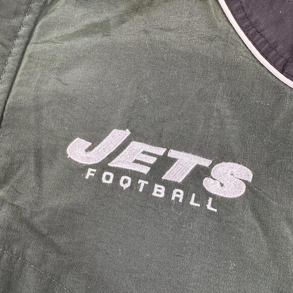 VTG New York Jets Jacket Boys Medium Green Black Hooded Reebok On Field Zip - Picture 3 of 10